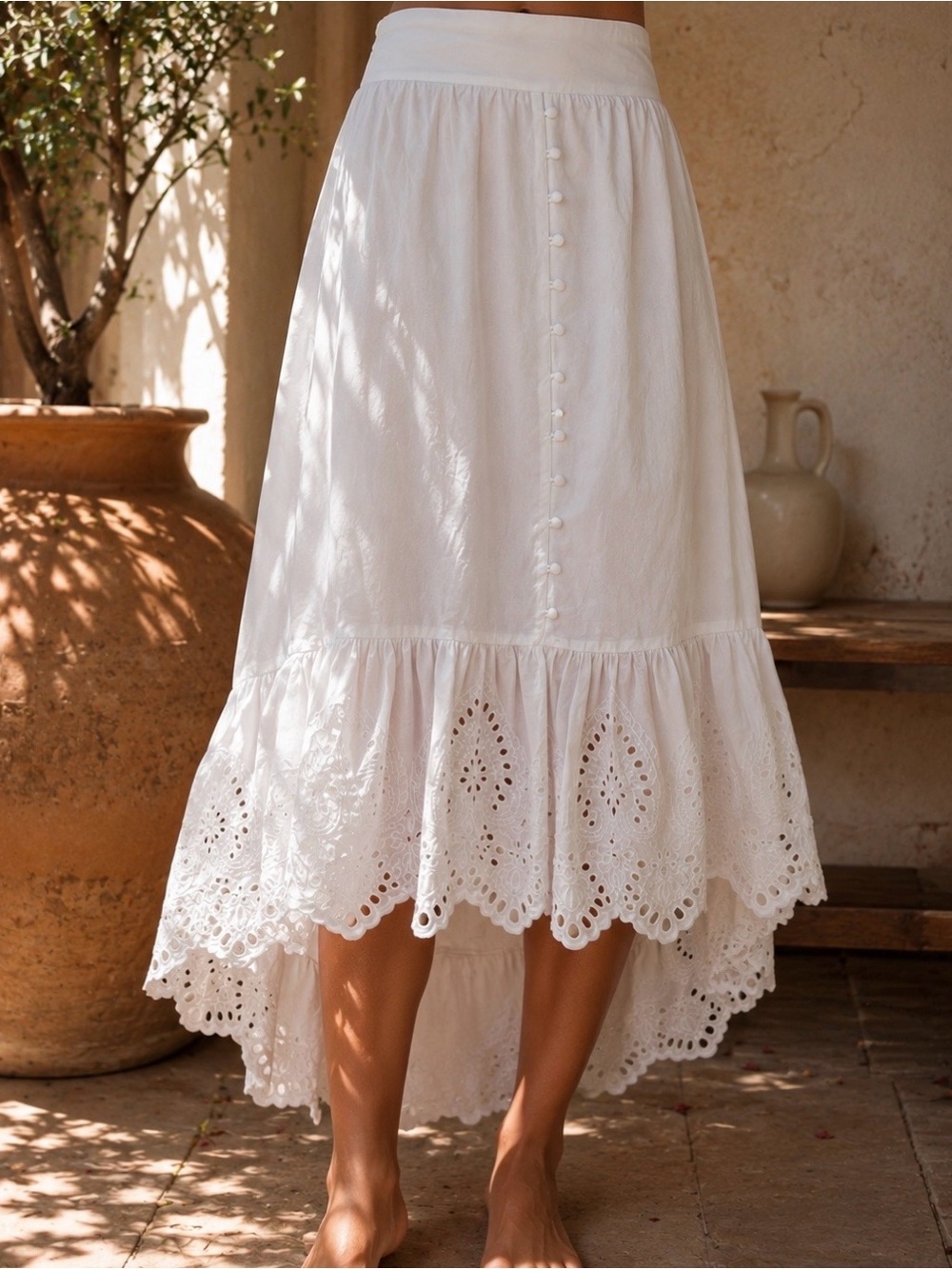 Soho White Eyelet High-Low Midi Skirt Size M